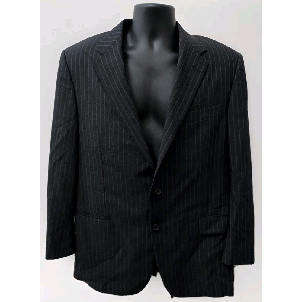 42R‎ Hickey Freeman Modern Fit Charcoal Grey Pinstripe Wool Suit Jacket Made USA